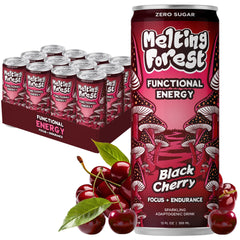 Melting Forest front packaging showing 12-pack and bold black cherry benefit