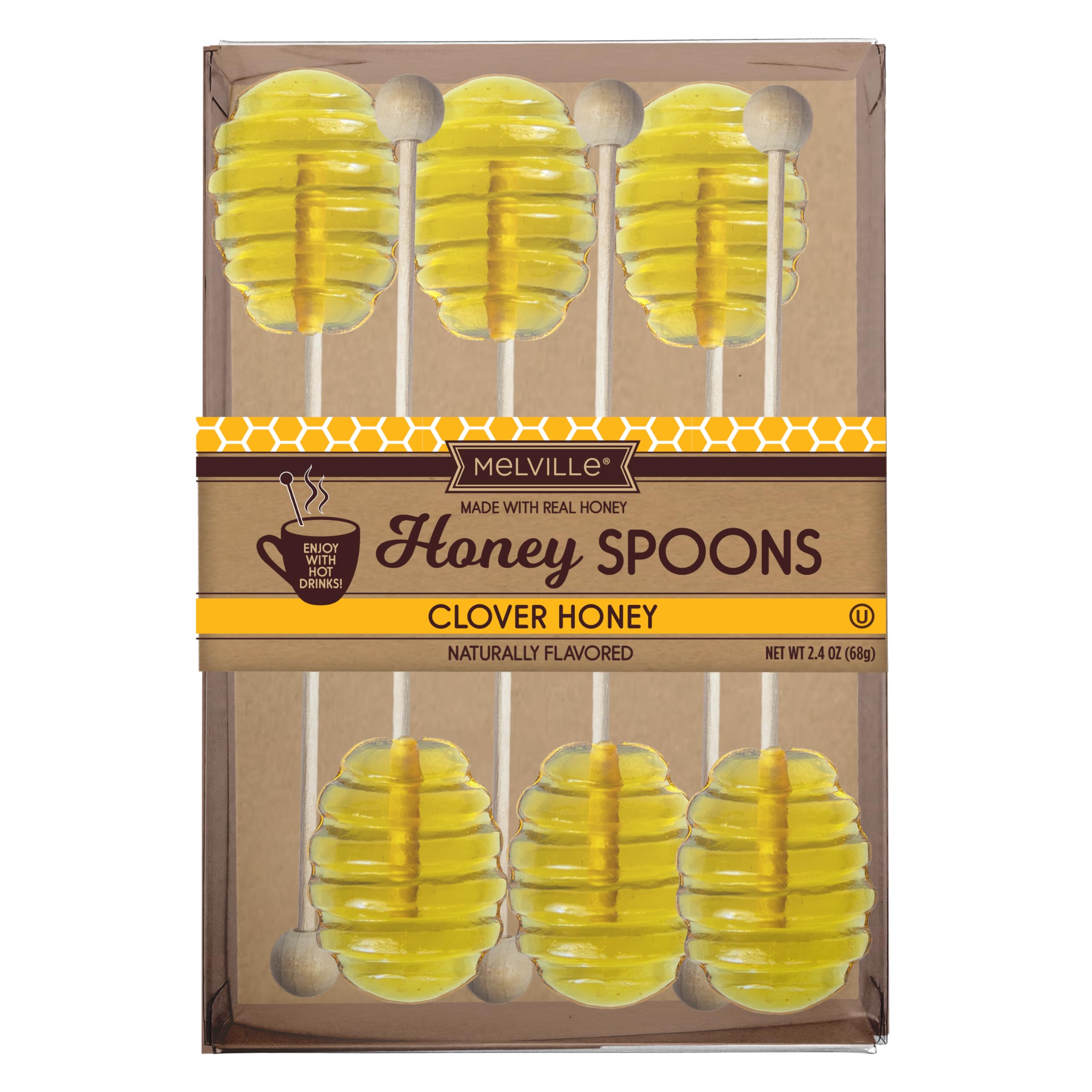 Melville Candy front of box showing six honey spoons and elegant packaging for gifting