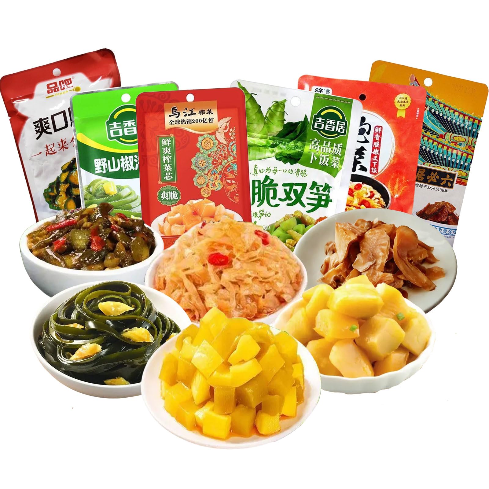 mentangzhao front packaging showing six pickle packs, convenient storage benefit