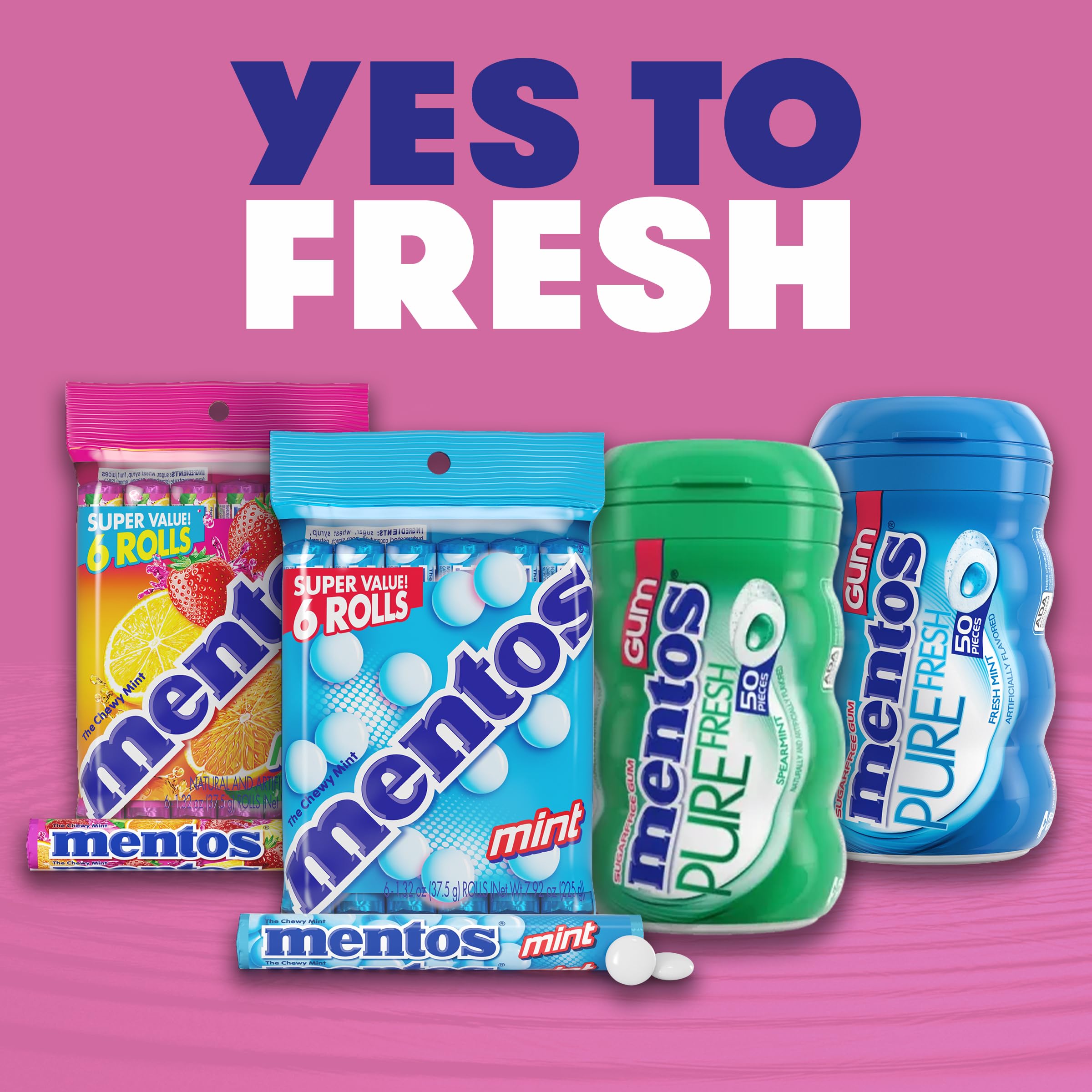 Person chewing Mentos berry gum after a meal for quick freshening