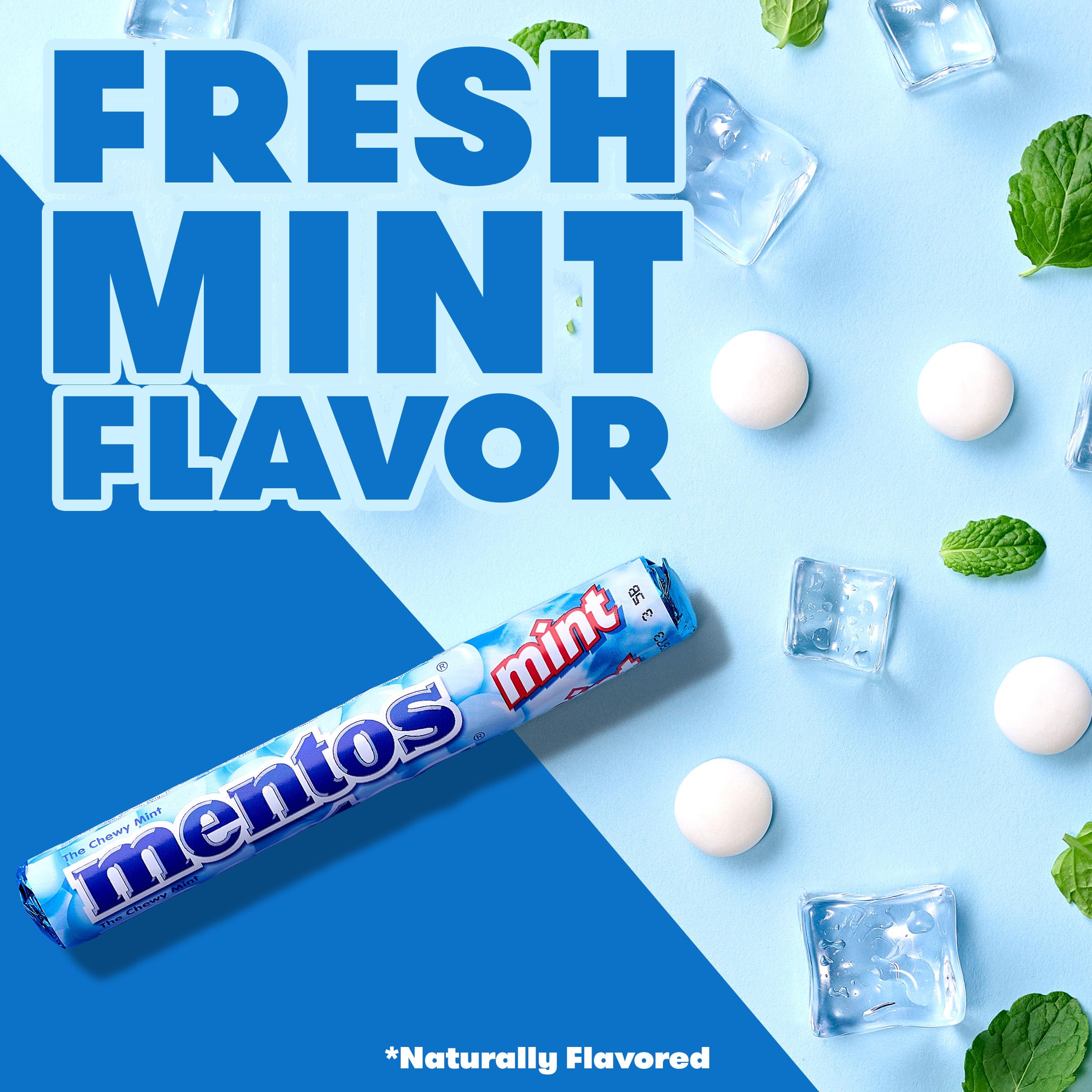 Mentos close-up of a single roll emphasizing Mentos portability