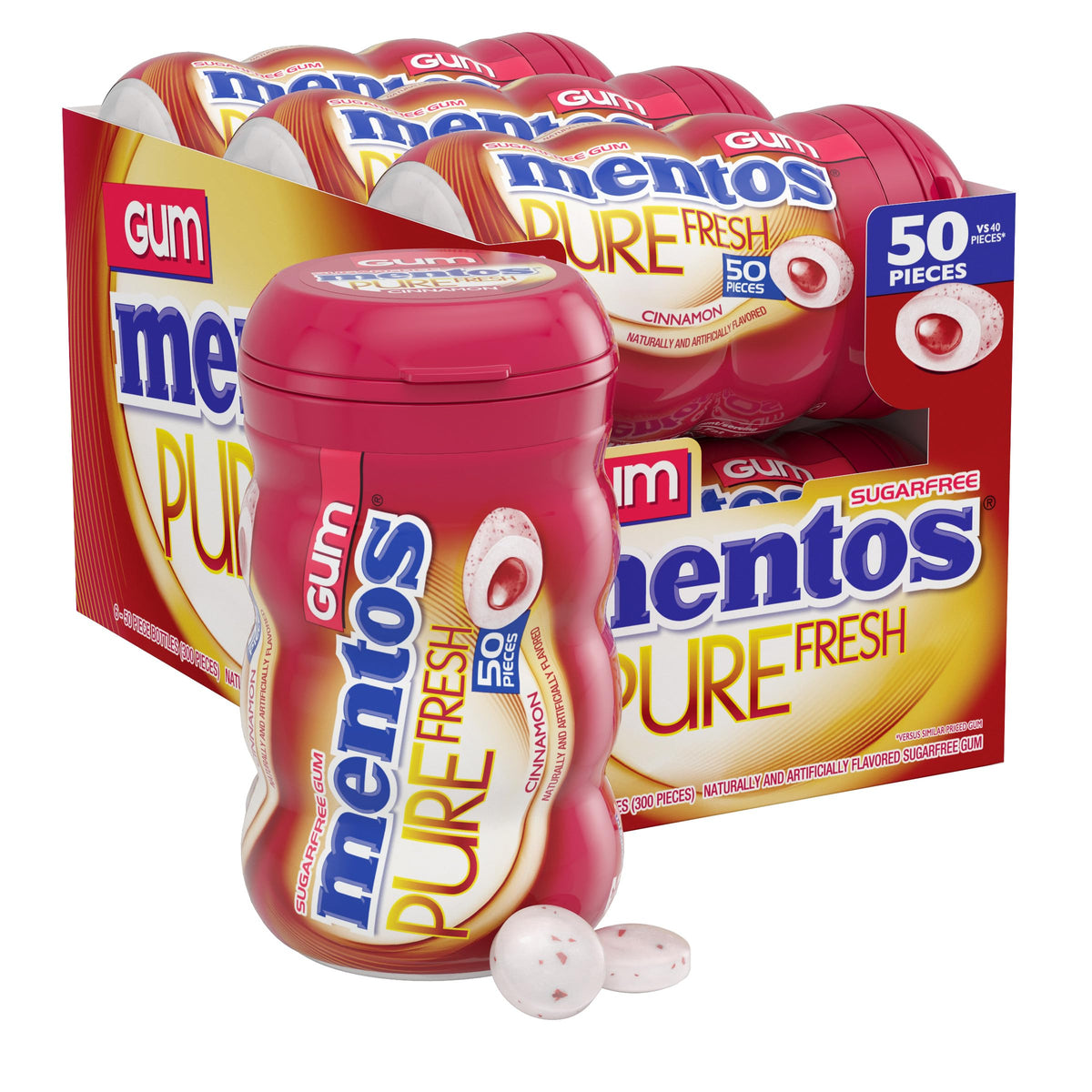 MENTOS cinnamon front bottle showing resealable cap and brand freshness