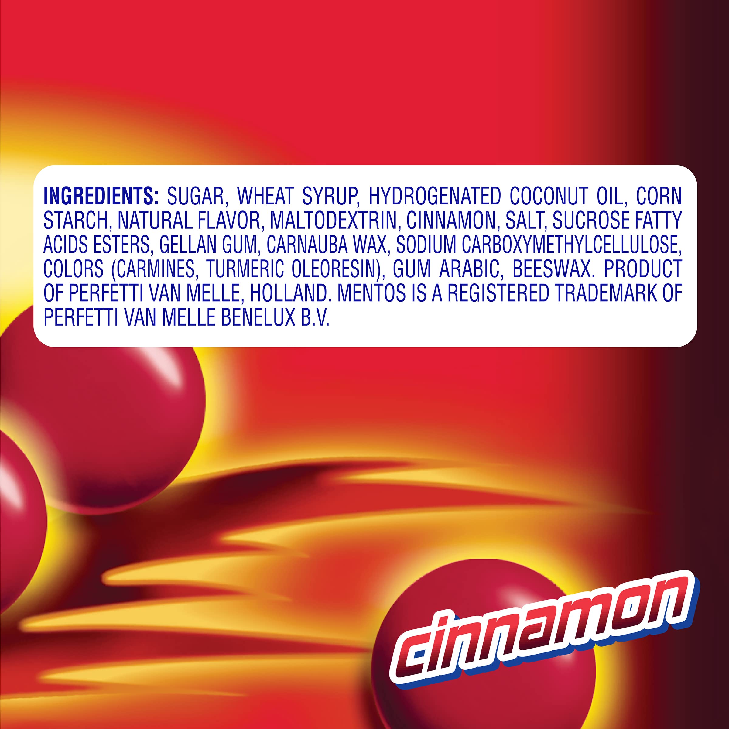 MENTOS cinnamon open roll with 14 pieces illustrating portion and count