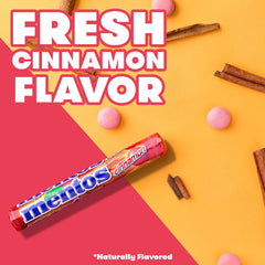 MENTOS cinnamon single roll unwrapped displaying easy-to-carry wrapper benefit