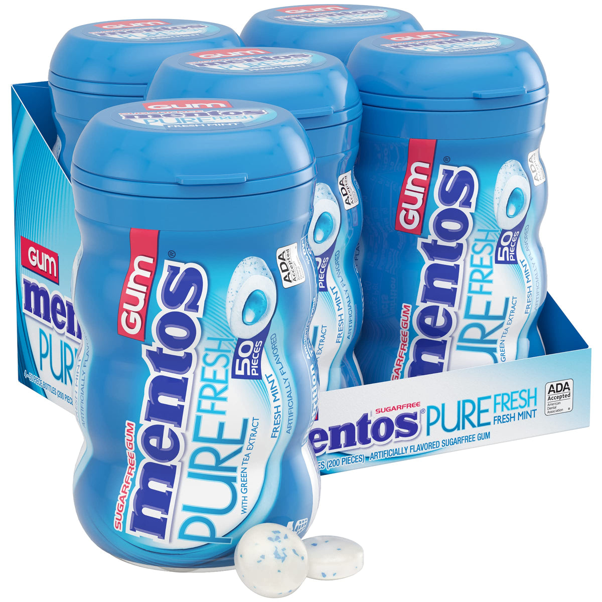 Mentos curvy bottle front packaging showing brand and freshness