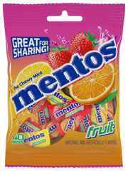 Mentos peg bag front view showing 40 individually wrapped fruit mints and easy display