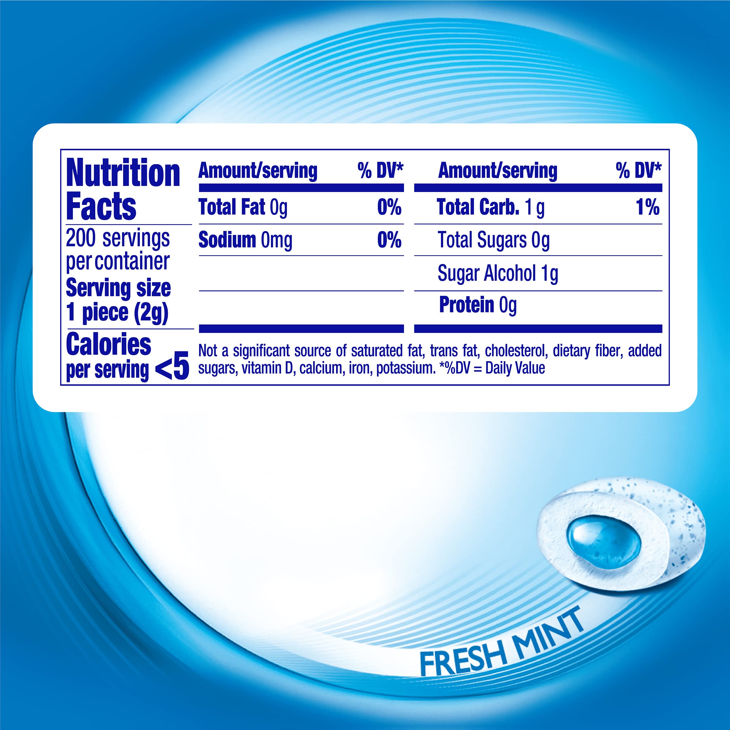 Mentos ingredient label highlighting xylitol as main sweetener benefit