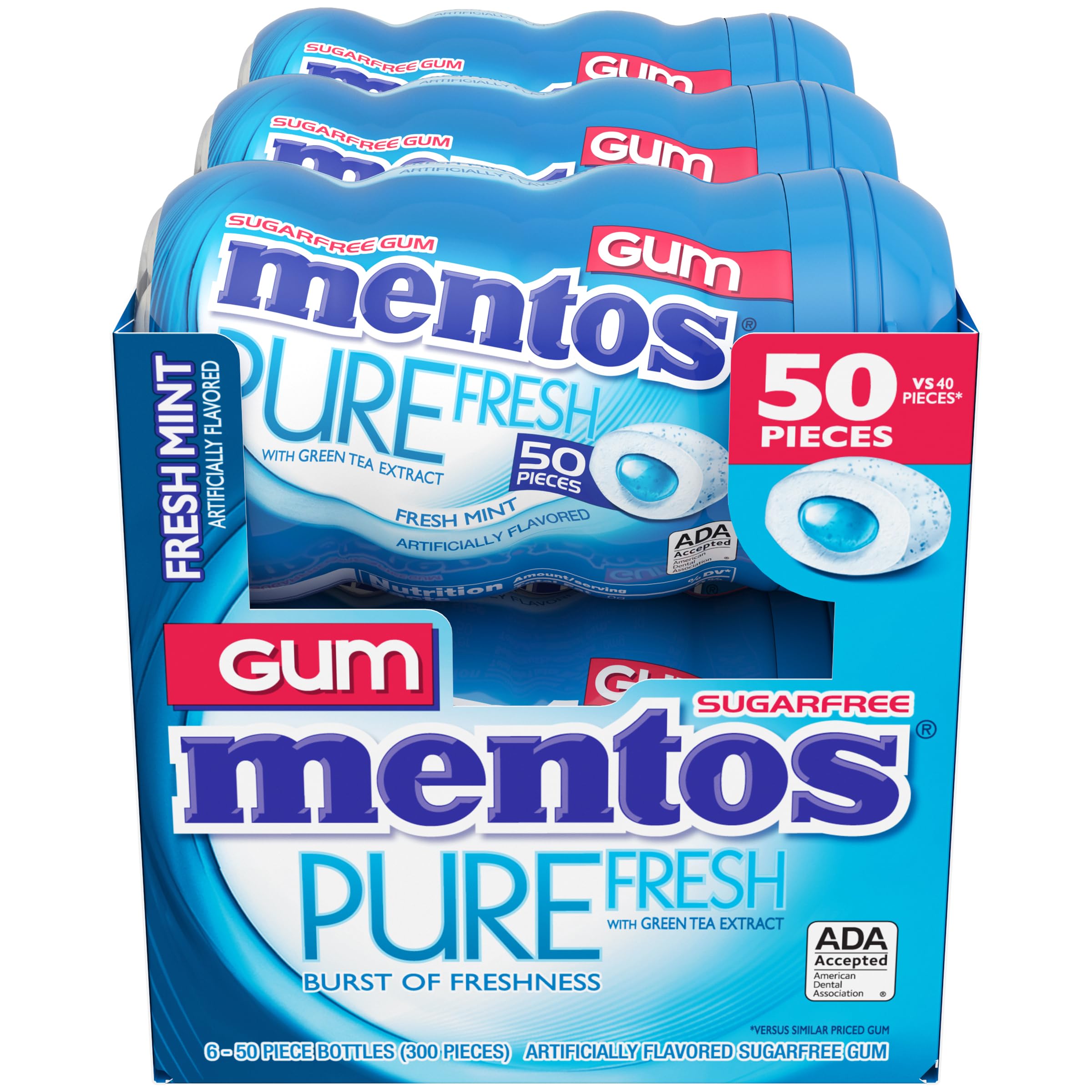 Mentos curvy bottle close-up highlighting cap and resealable design for portability
