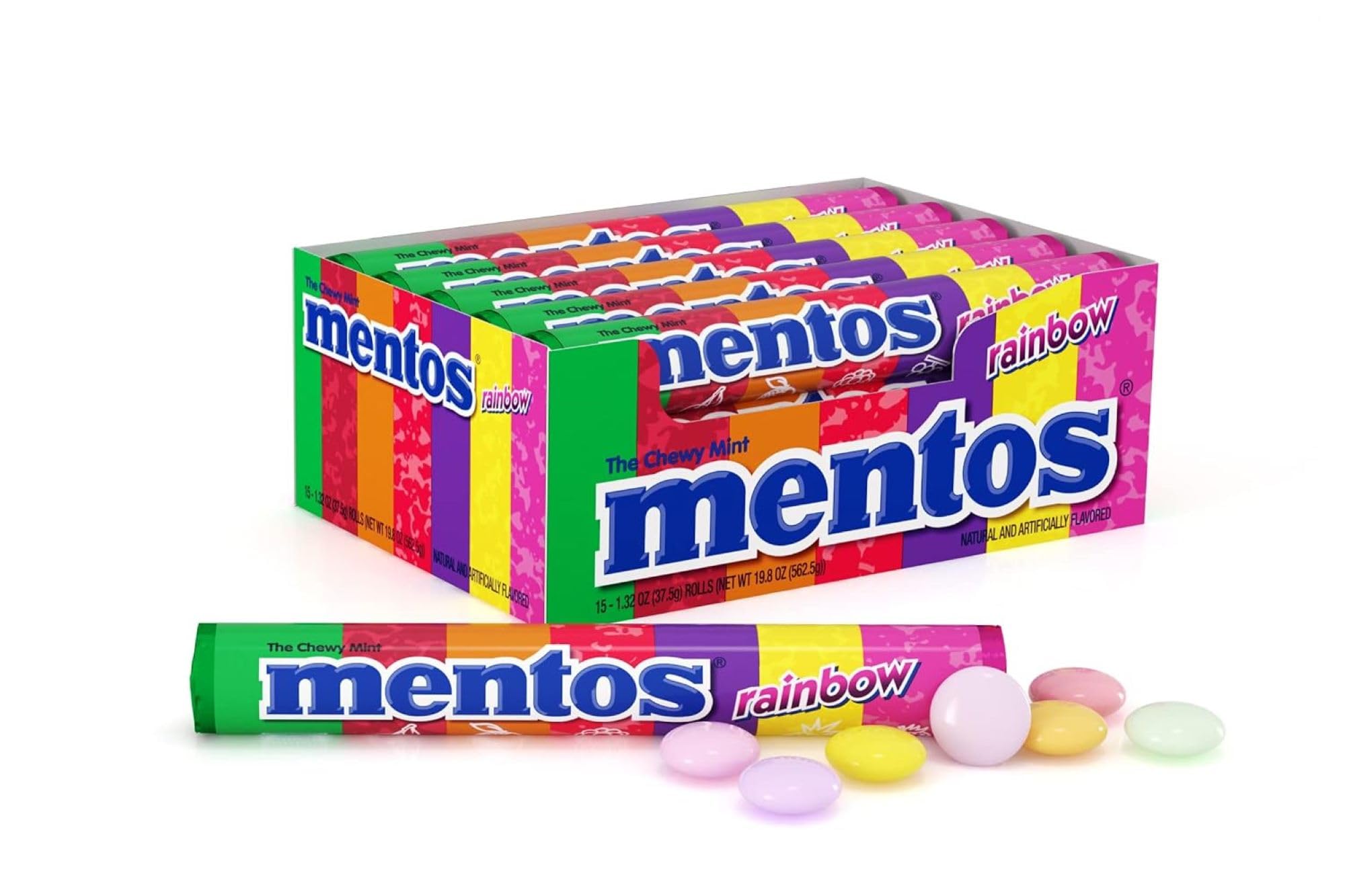 MENTOS front packaging showing 15-roll multipack for easy event stocking
