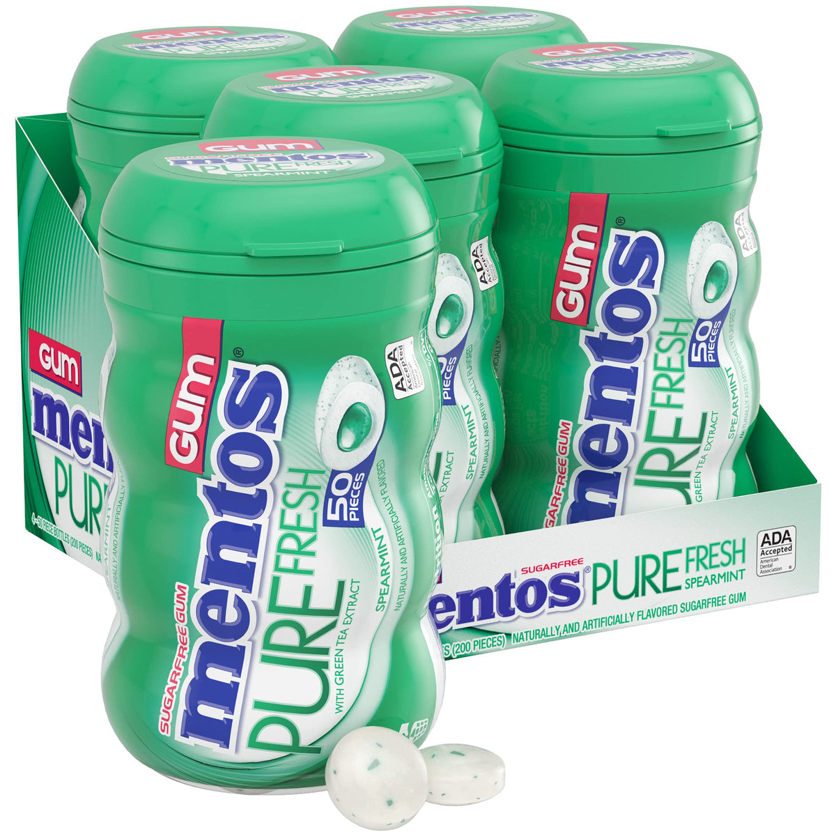 MENTOS front bottle showing spearmint gum and portable freshness