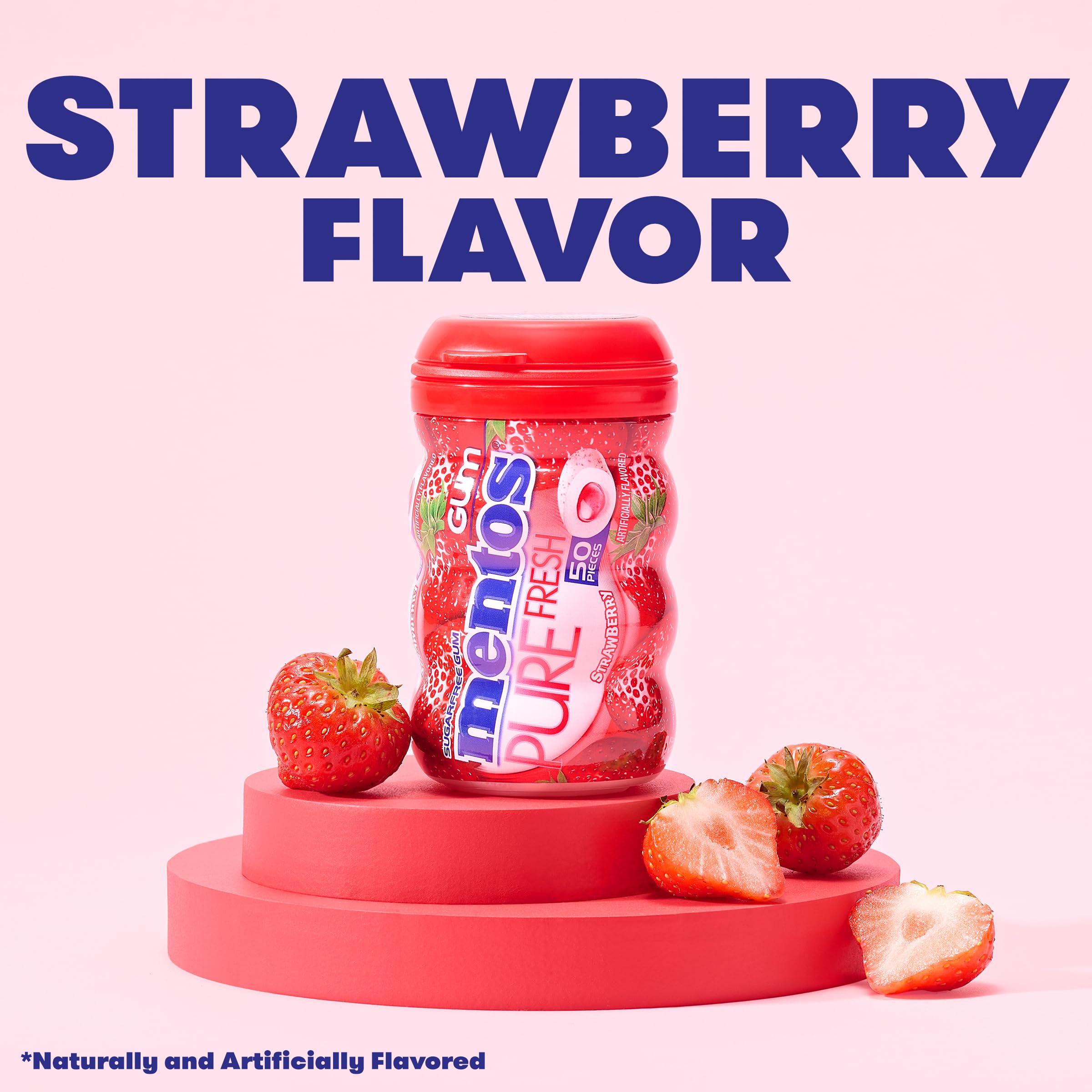 Mentos bottle open with visible gum pieces, brand convenience for travel
