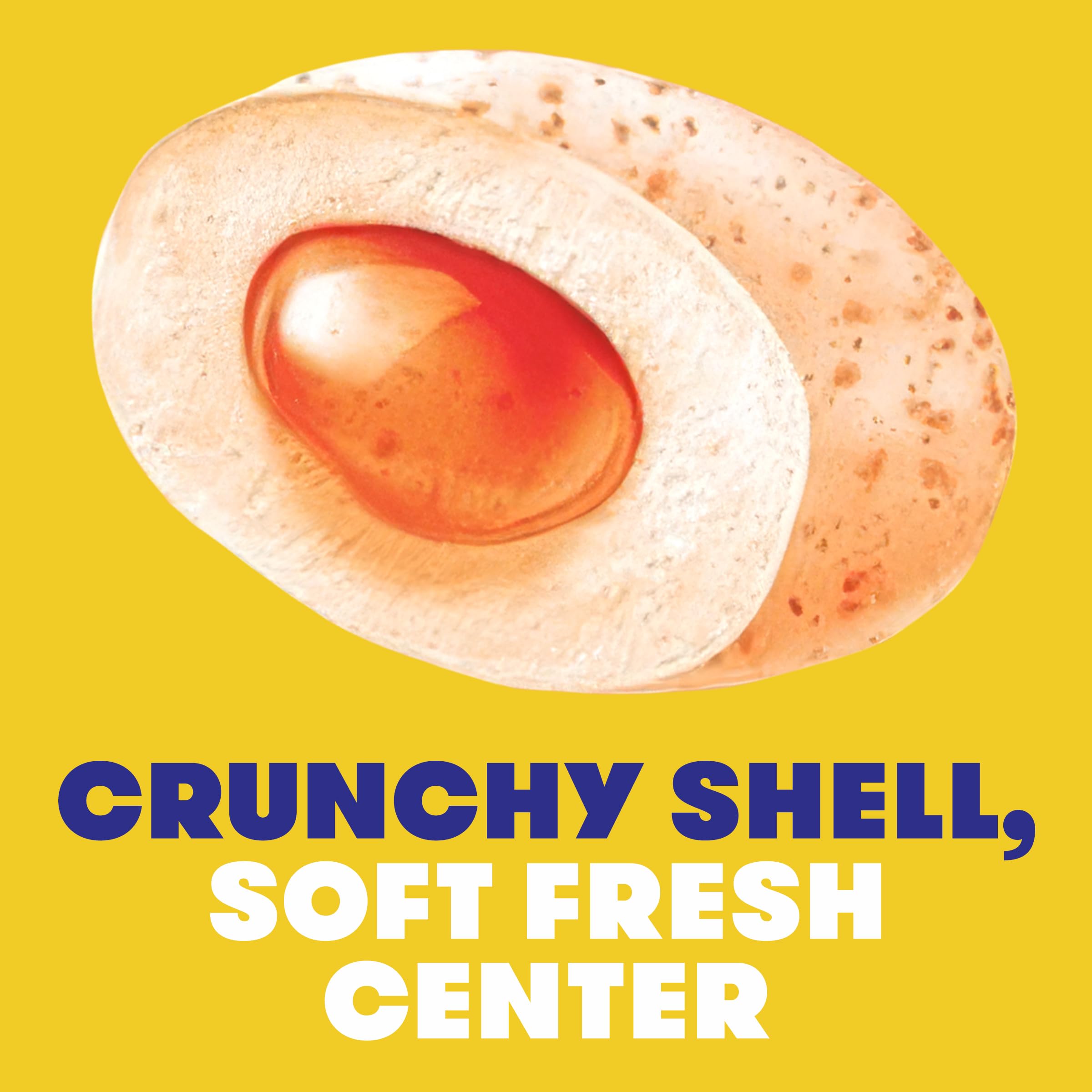 Detailed texture of Mentos crunchy shell showing crisp coating benefit immediate burst