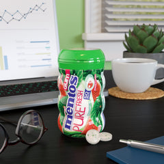 Close-up of Mentos gum crunchy shell and soft center highlighting texture contrast
