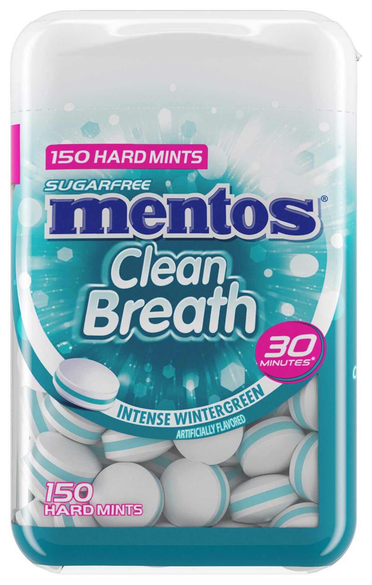 Mentos front packaging showing 150-count label and flavor mix for easy storage