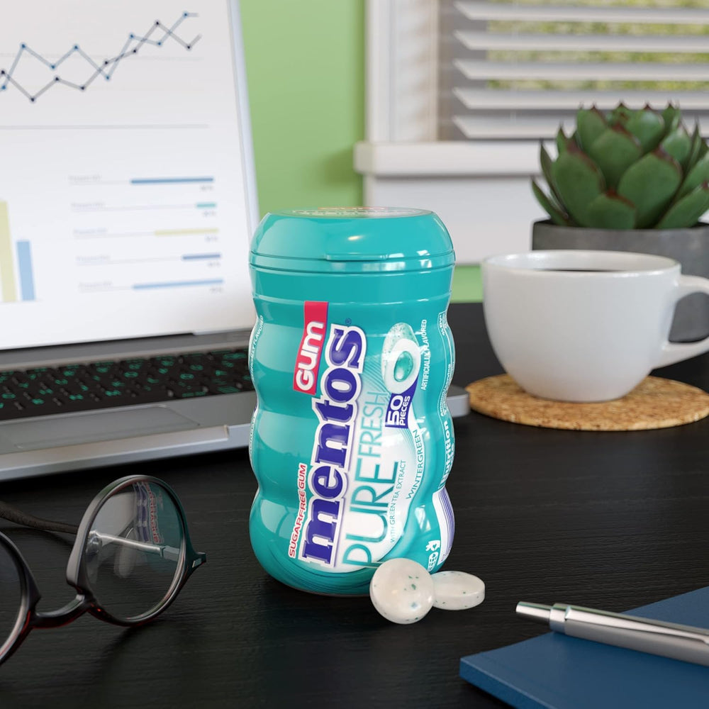 Macro view of Mentos gum surface illustrating texture and xylitol-sweetened shine