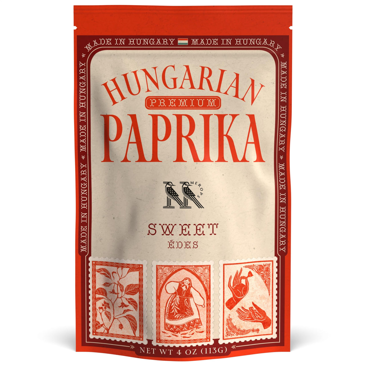 MEROPS front packaging shows resealable bag and deep red paprika benefit: freshness retained