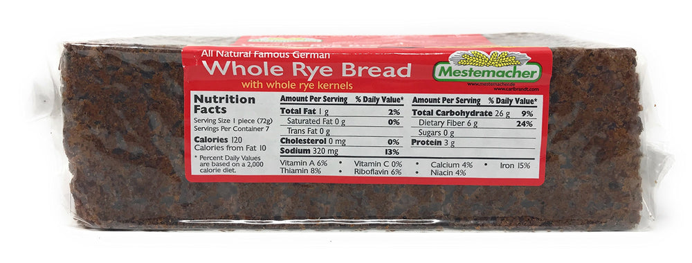 Mestemacher Fitness loaf close-up slice showing whole grains and energy