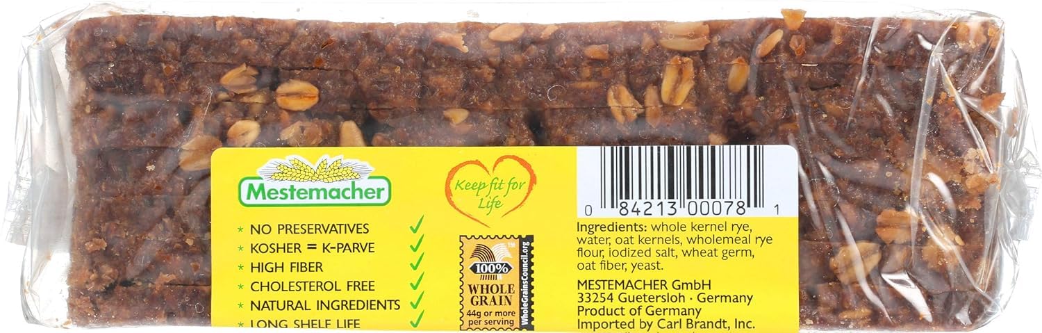 Mestemacher product label detail focused on ingredients and non-GMO claim for cleaner-label shoppers