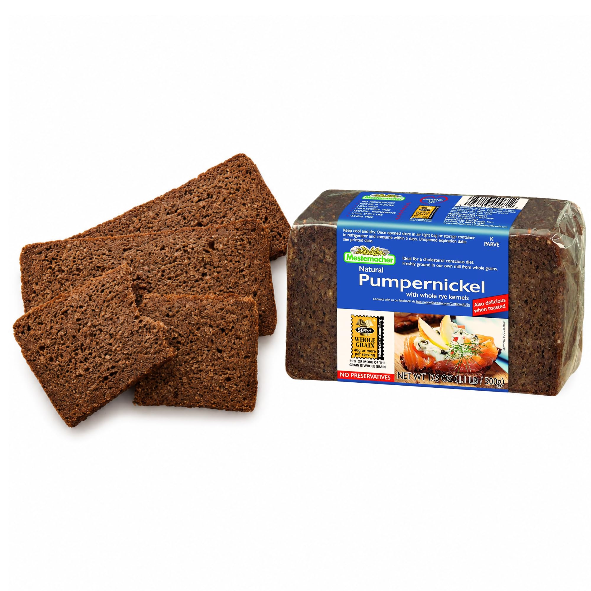 Loaves of Mestemacher pumpernickel stored in pantry illustrating long shelf life
