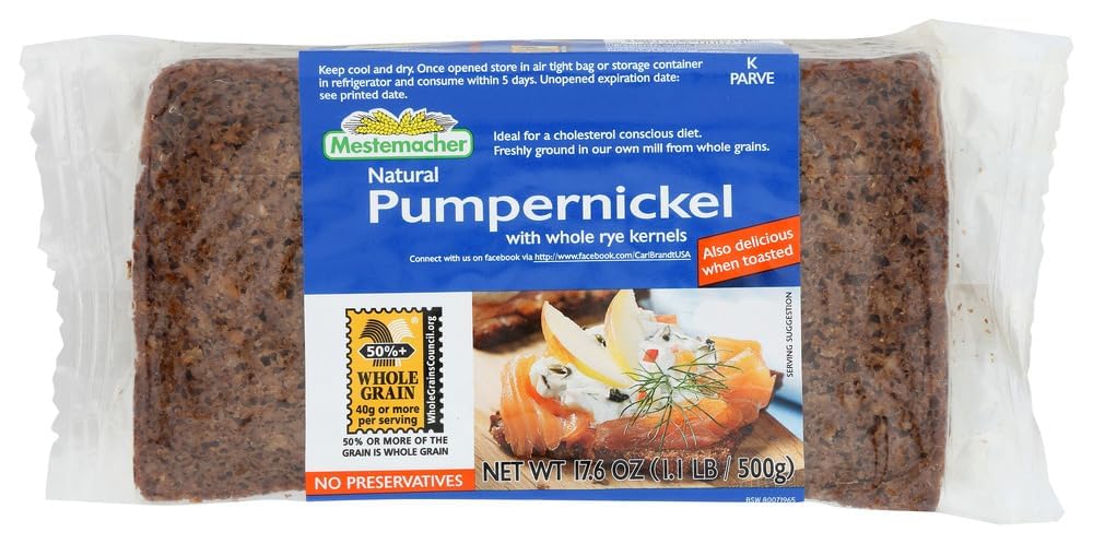 Close-up of Mestemacher pumpernickel crumb texture highlighting whole rye fiber content