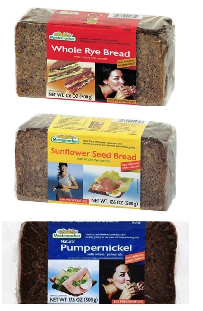 Mestemacher front packaging showing all three loaves and product labels for easy selection