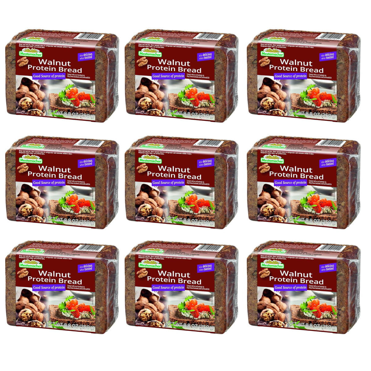 Mestemacher front packaging showing loaf and benefits for meal prep