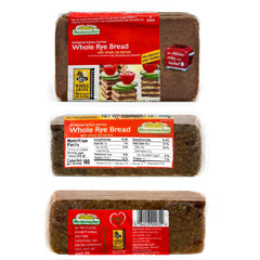 Mestemacher whole rye loaf with visible label emphasizing authentic rye flavor