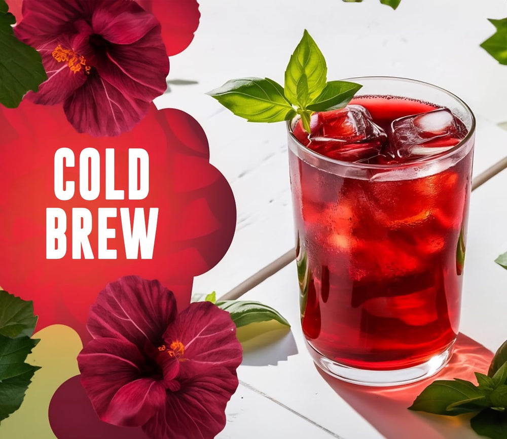 Mexgrim brewed hibiscus tea in cup demonstrating deep red infusion
