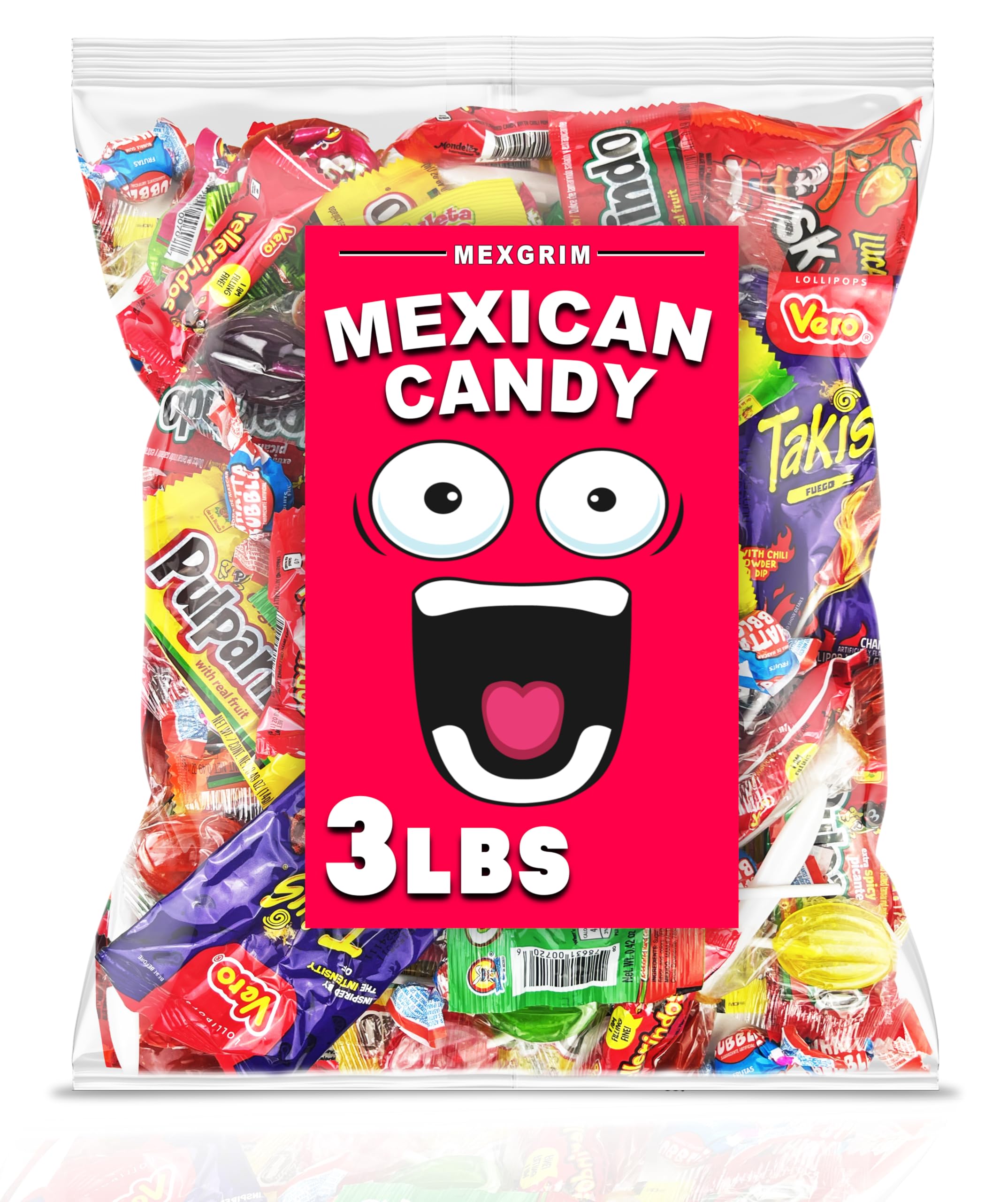 Mexgrim front of package showing 3lb bulk mix and bright branding for parties