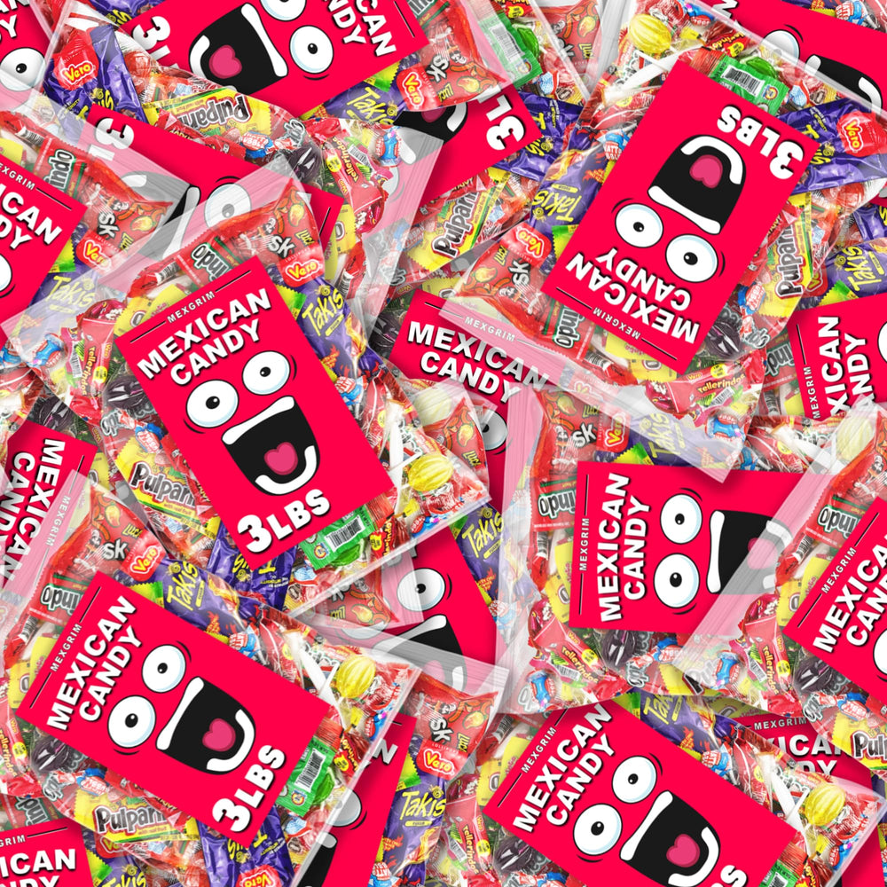 Mexgrim candies on party table showing festive presentation and easy sharing