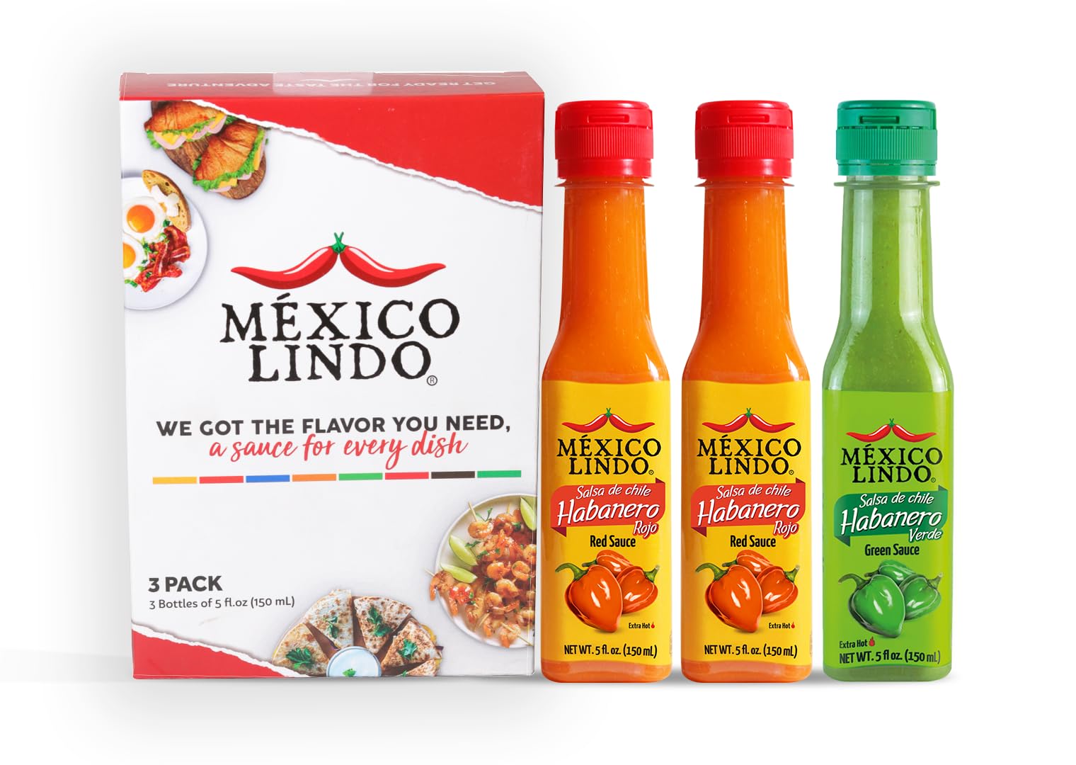Mexico Lindo front packaging showing three bottles and clear labels benefiting easy identification