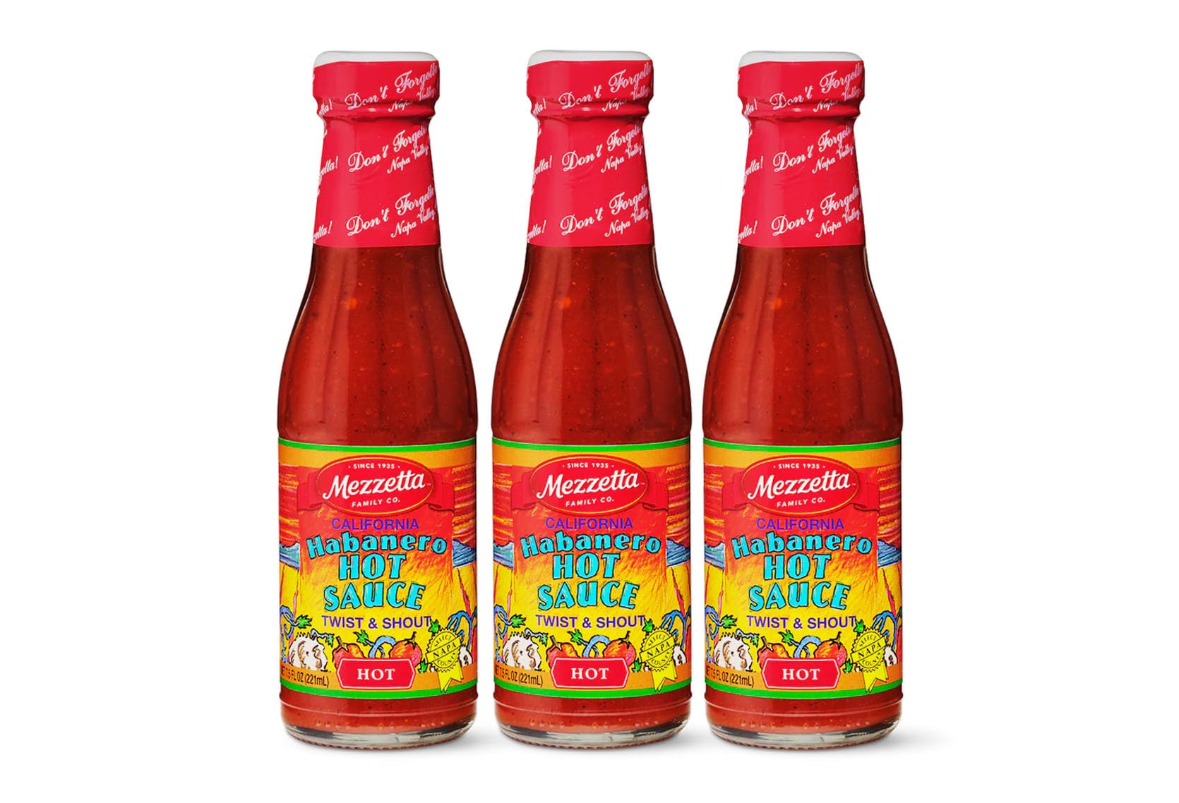 Mezzetta front bottle showing label and vibrant red sauce, perfect for adding bold heat