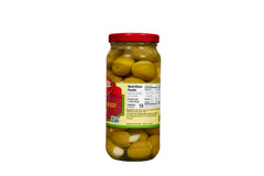 Mezzetta close-up of olive texture and garlic center for firm bite