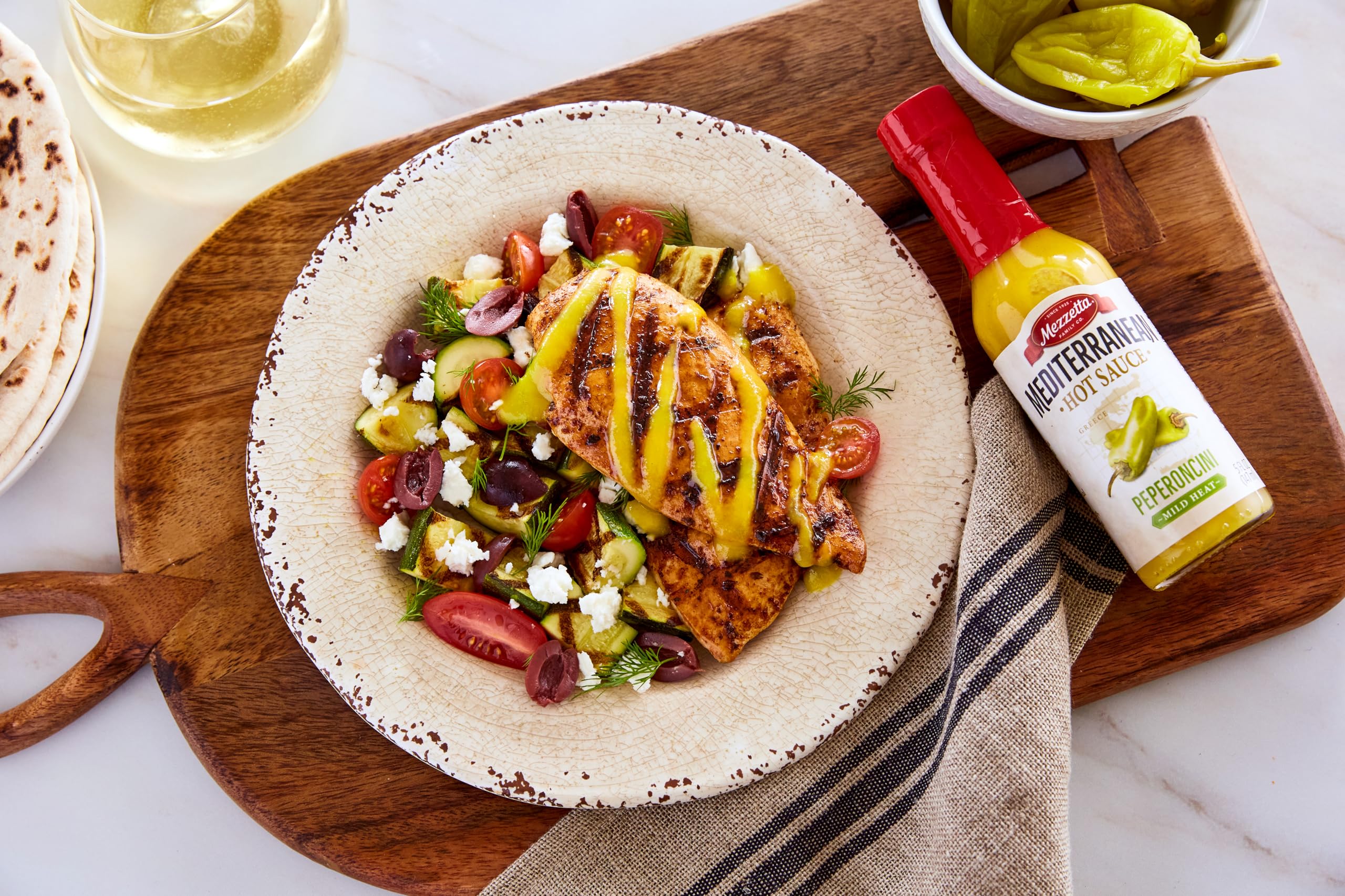 Mezzetta bottle label detail showing ingredients and Greek pepper origin