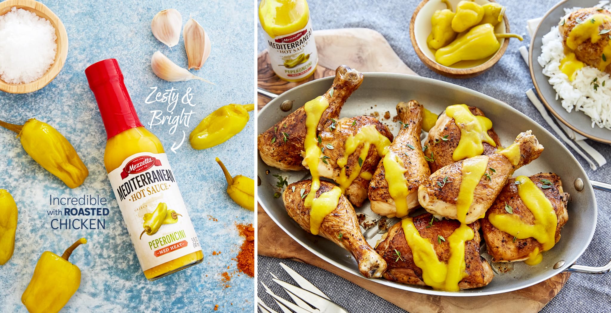 Mezzetta sauce drizzled on sandwich adding zesty flavor and visual appeal