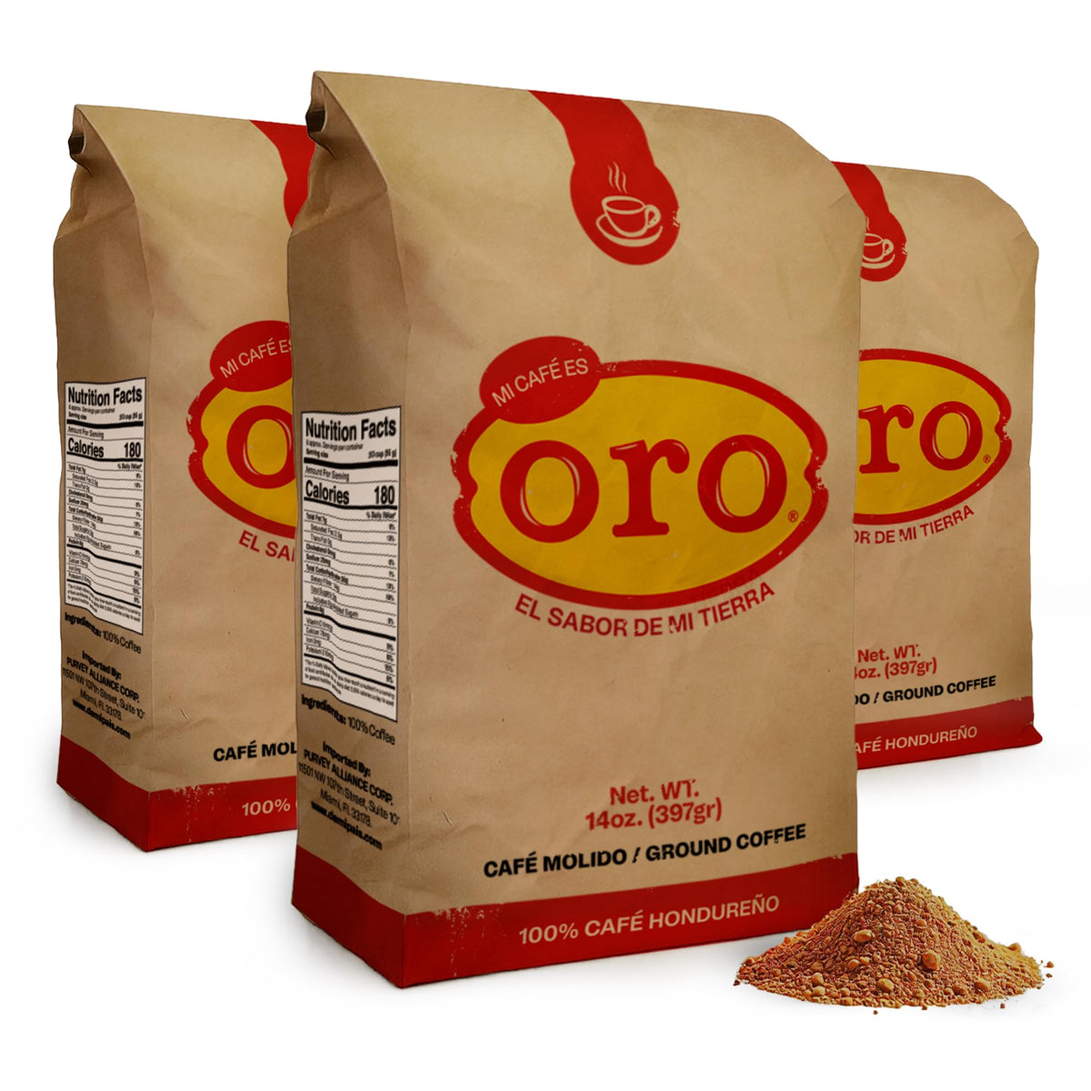 Mi Café es Oro front packaging showing 14 oz bag and brand appeal