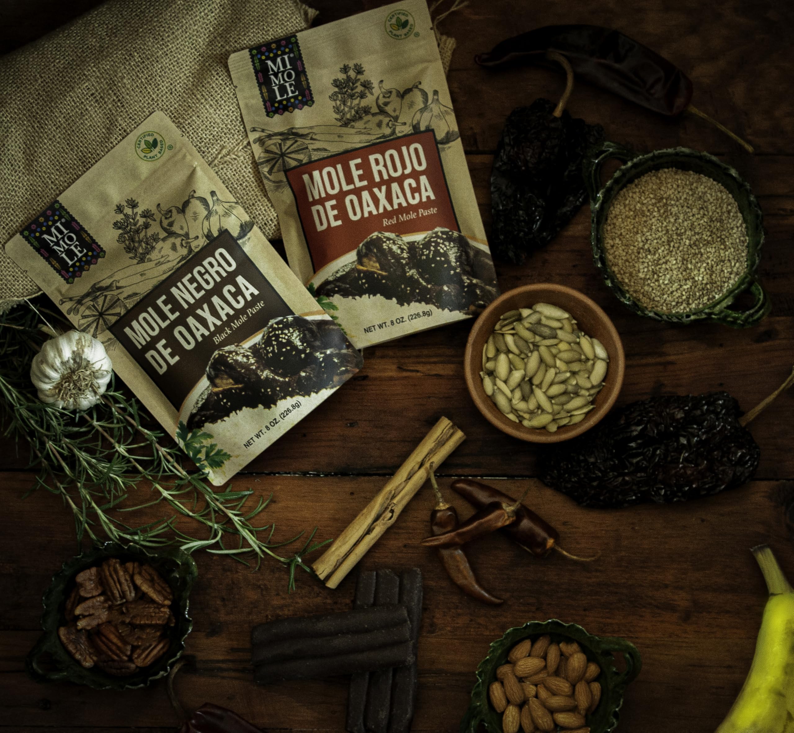 Mi Mole on a table spread with tortillas and sides demonstrating mealtime appeal