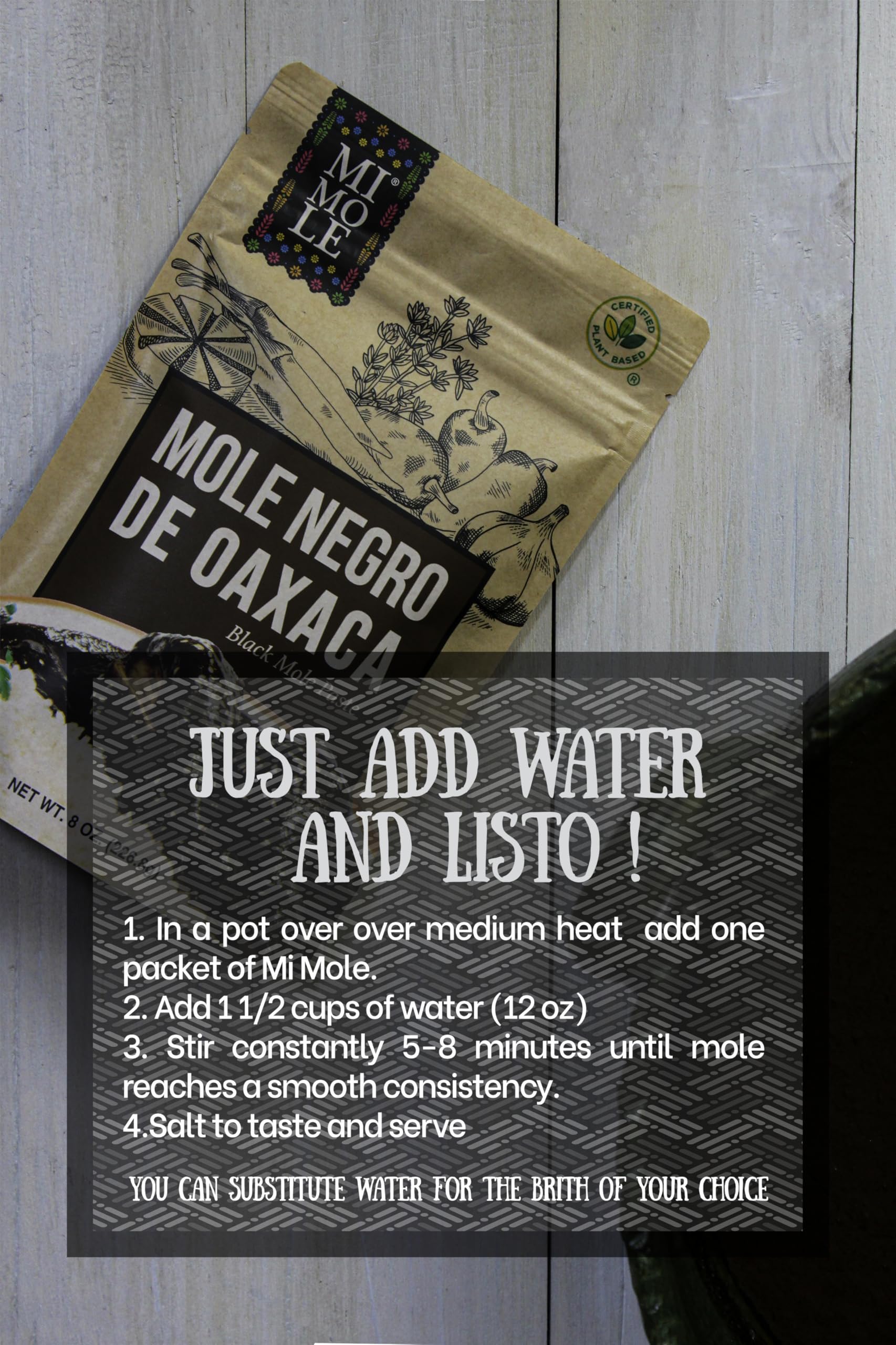 Mi Mole sauce spooned over chicken illustrating bold flavor and easy serving