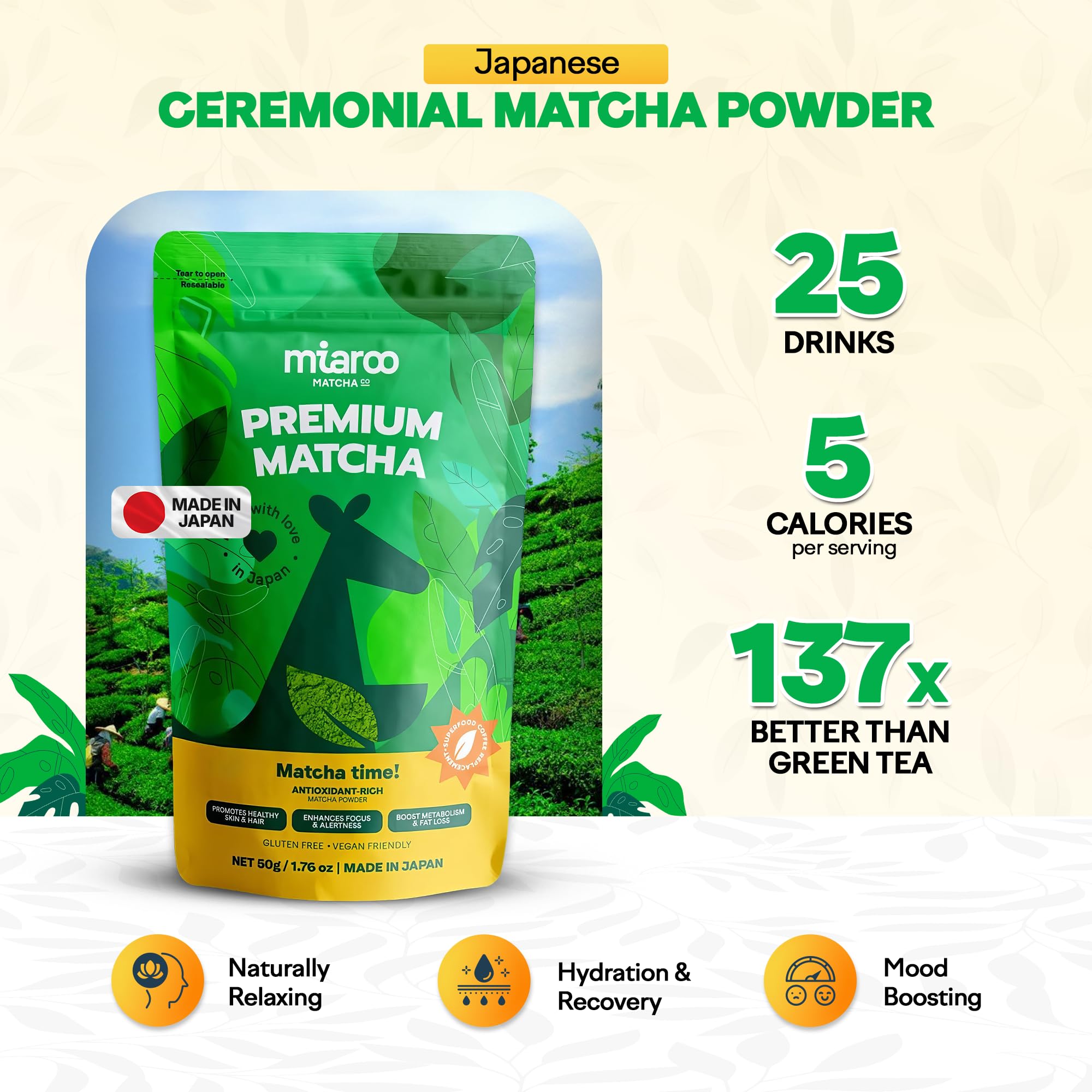 Whisking Miaroo matcha in bowl creating froth for a creamy sip benefit