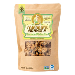 Michele’s Granola front packaging showing lemon pistachio flavor and freshness