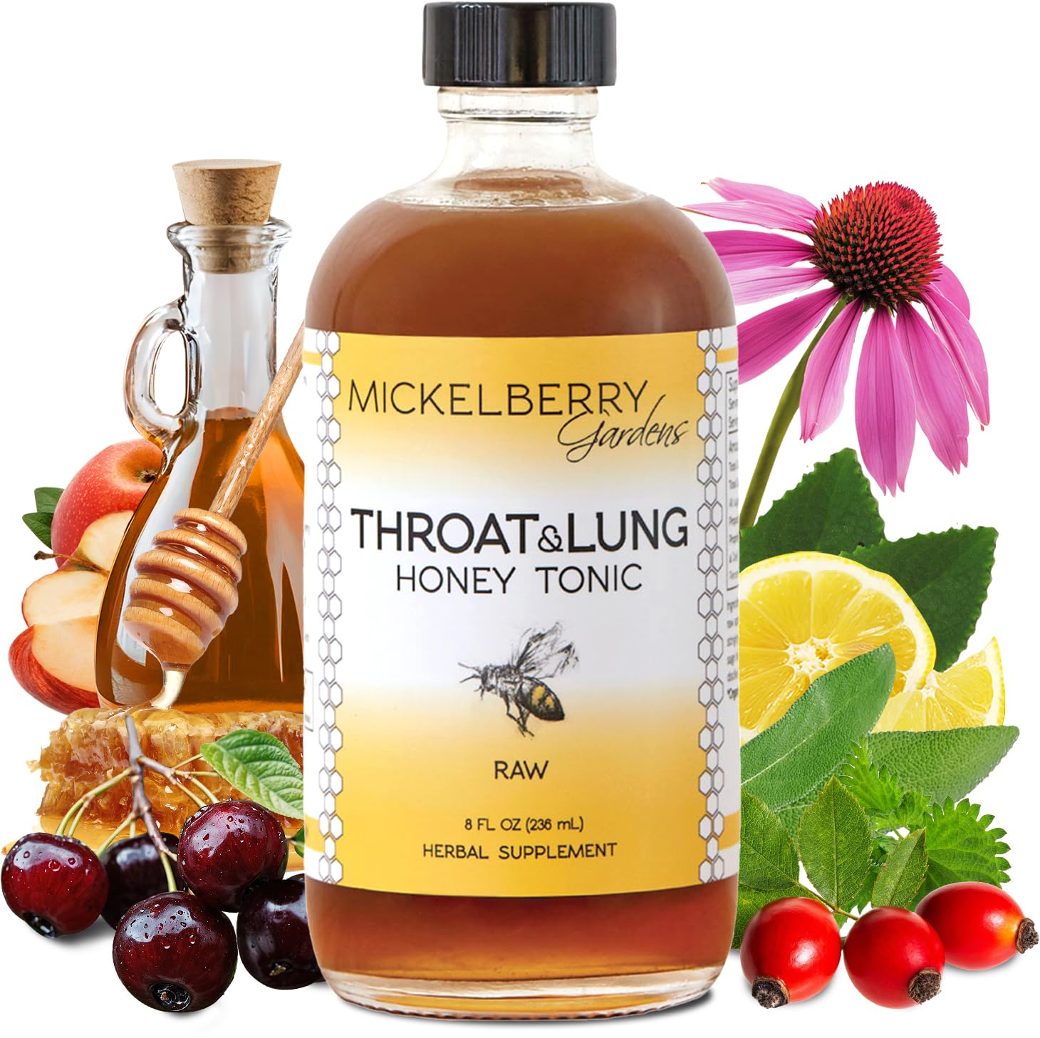 Mickelberry Gardens bottle front label showing product and soothing benefit