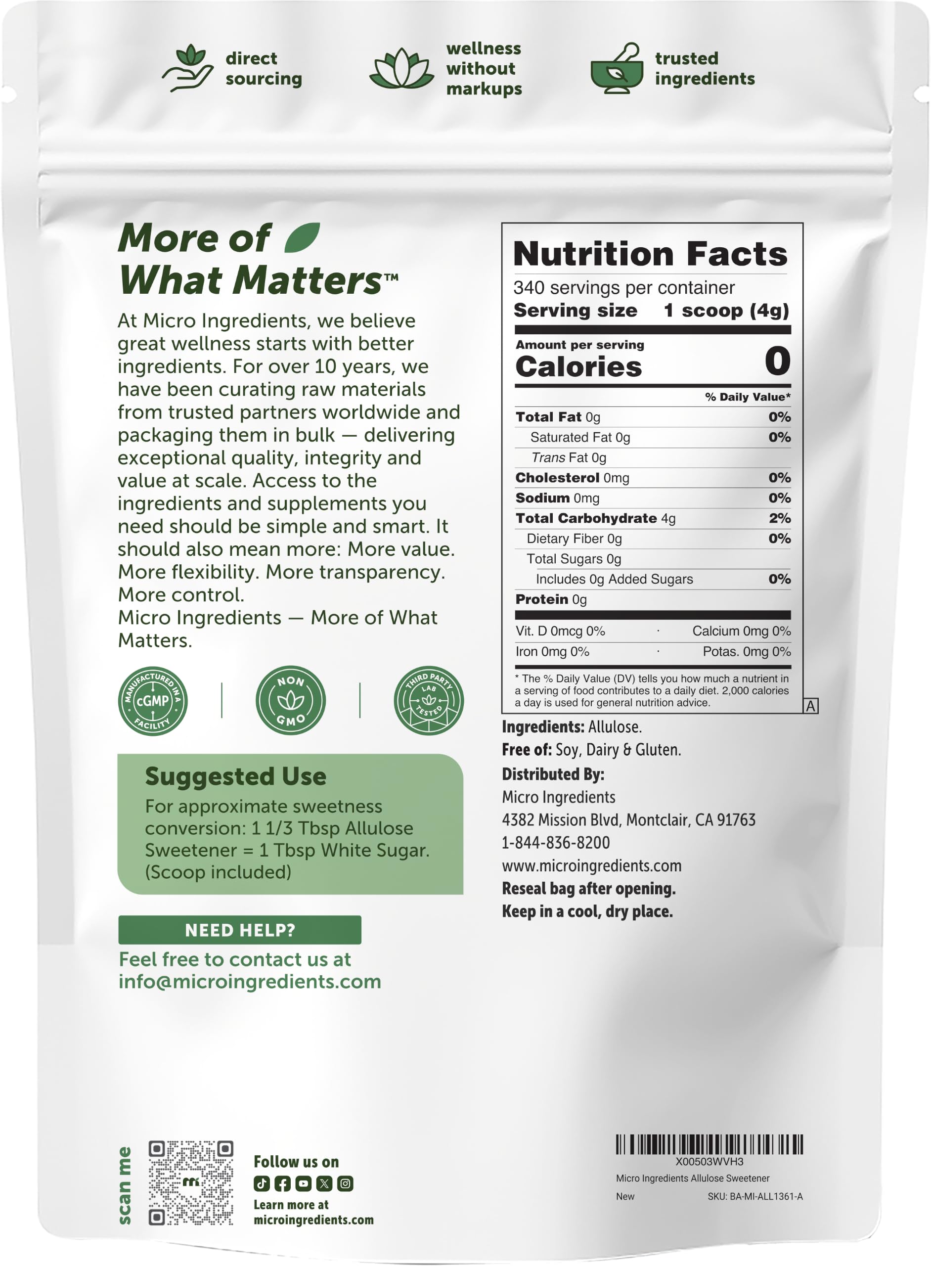 Micro Ingredients resealable bag open showing freshness retention and easy storage