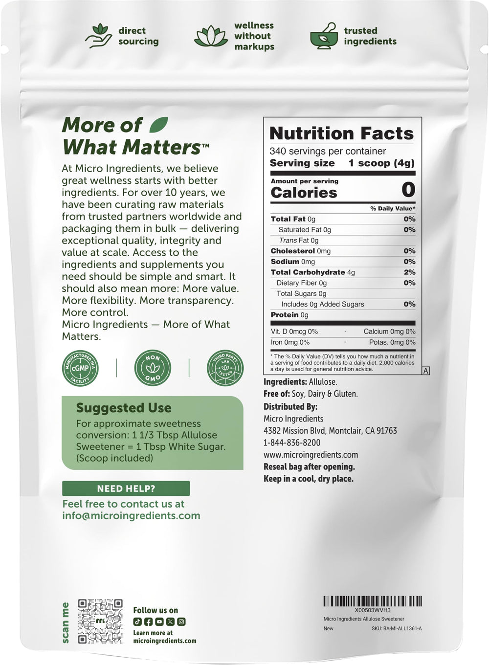 Micro Ingredients resealable bag open showing freshness retention and easy storage