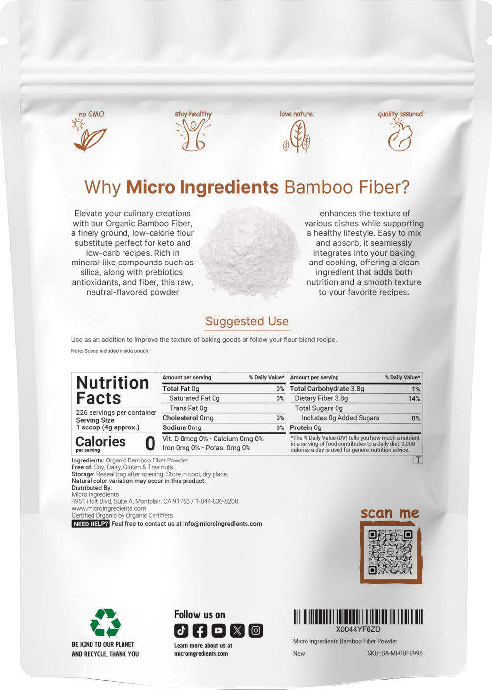 Micro Ingredients scoop inside pouch closeup showing included scoop for accurate portions