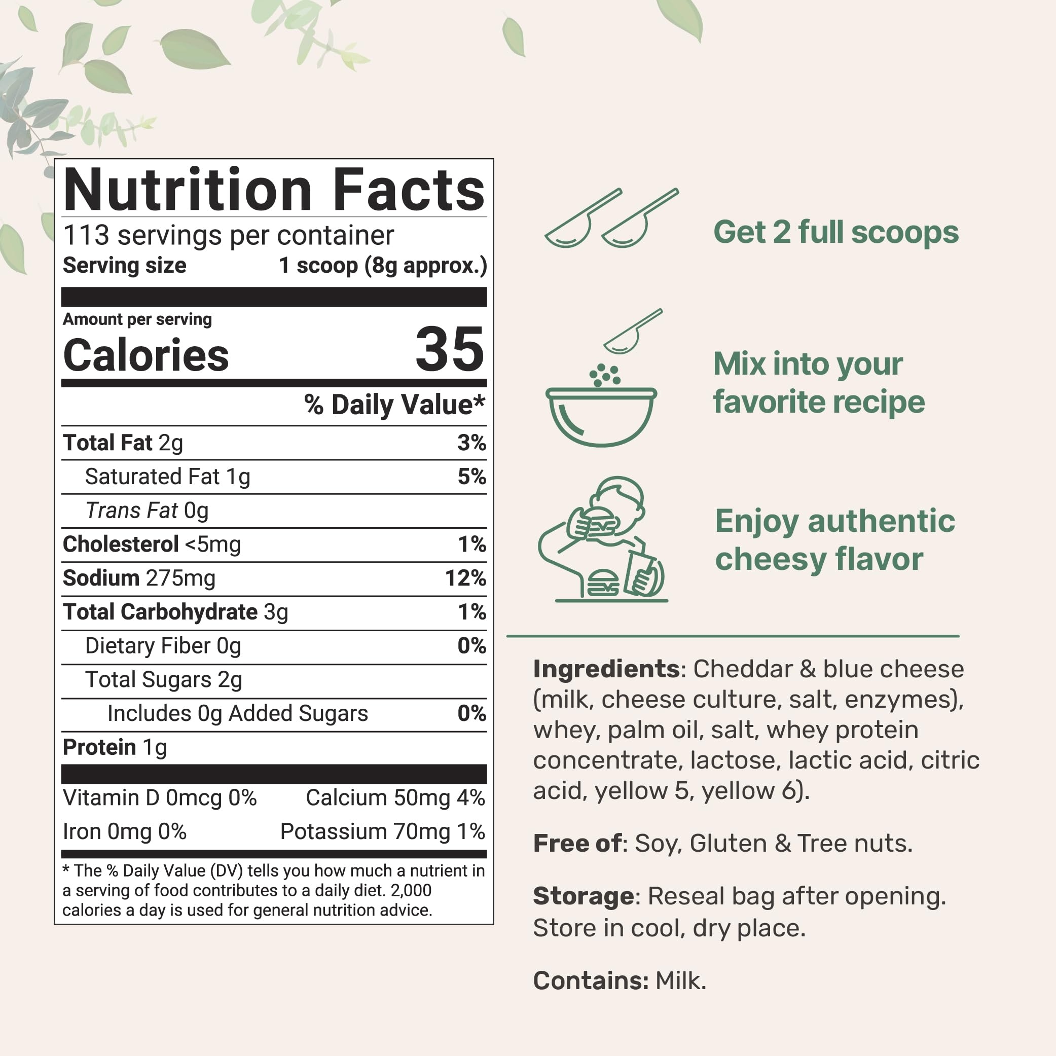 Micro Ingredients open pouch with spoonful of cheddar powder for easy measuring