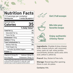 Micro Ingredients open pouch with spoonful of cheddar powder for easy measuring