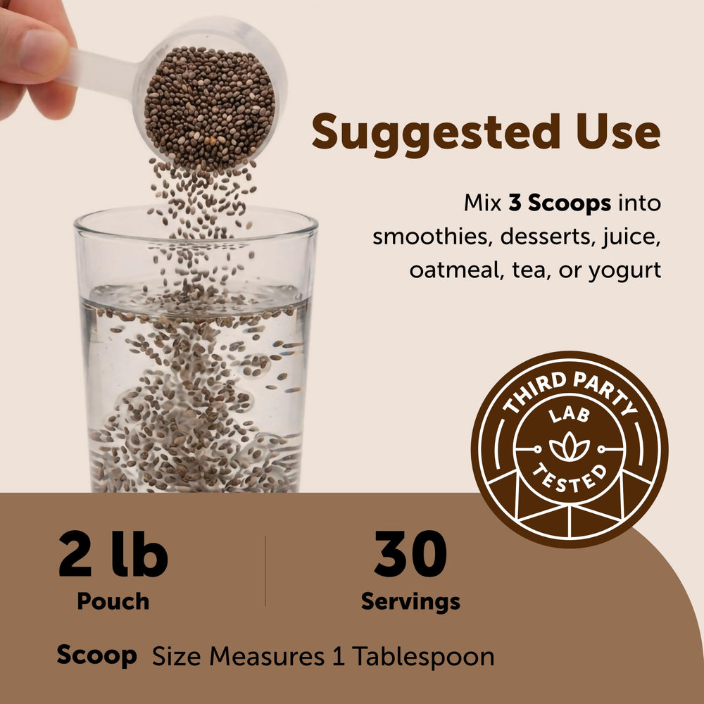 Micro Ingredients chia seeds sprinkled on a smoothie bowl adding fiber and visual appeal