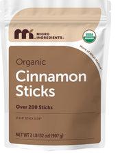 Micro Ingredients pouch of 2 lb cinnamon sticks showing packaging and quantity benefit