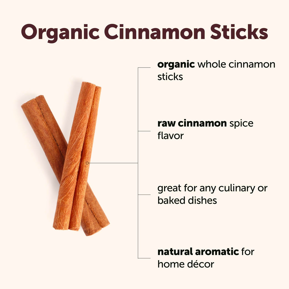 Micro Ingredients cinnamon sticks next to a ruler showing 2 ¾ inch size benefit