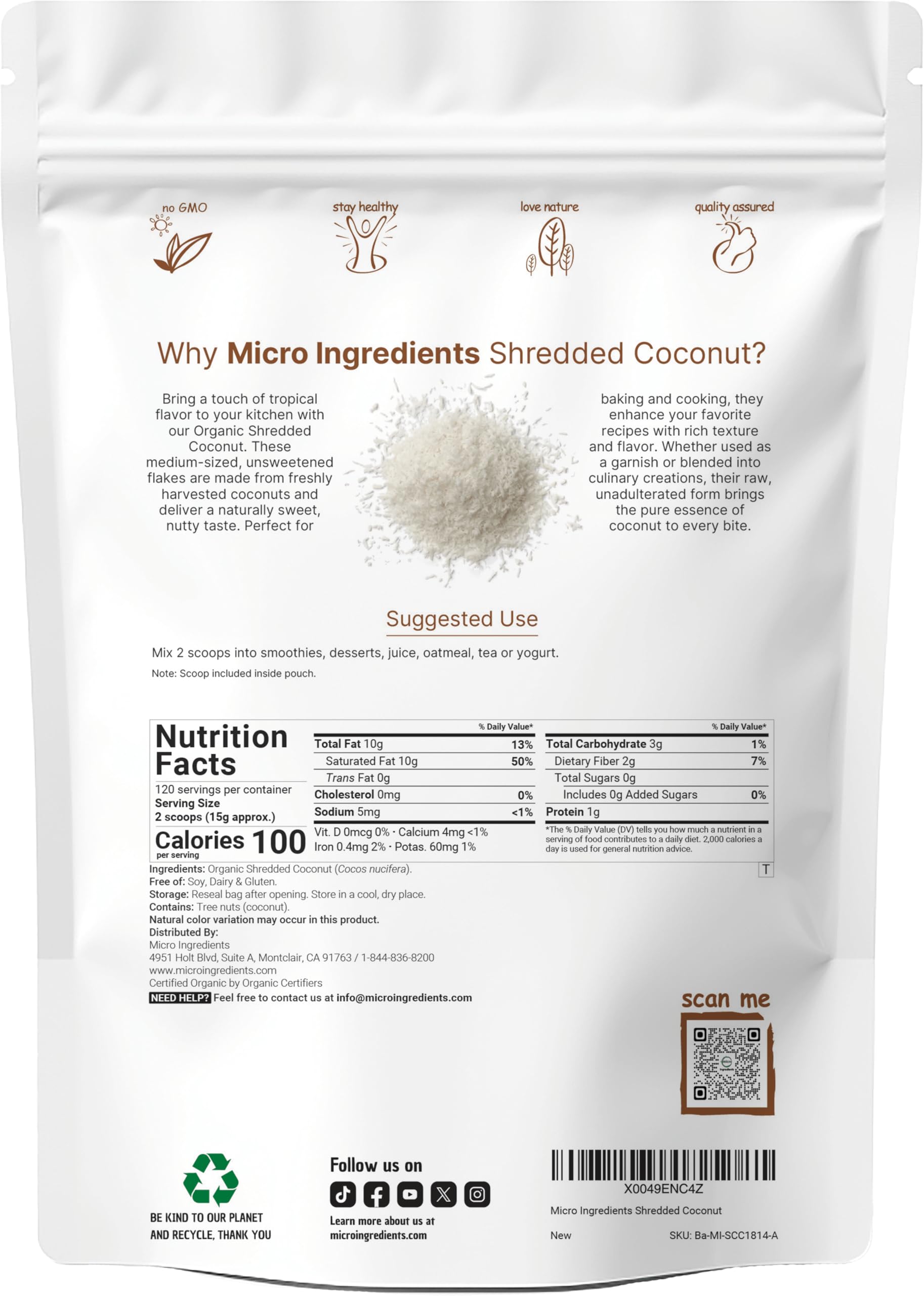 Micro Ingredients close-up of medium shredded flakes highlighting natural texture and baking use